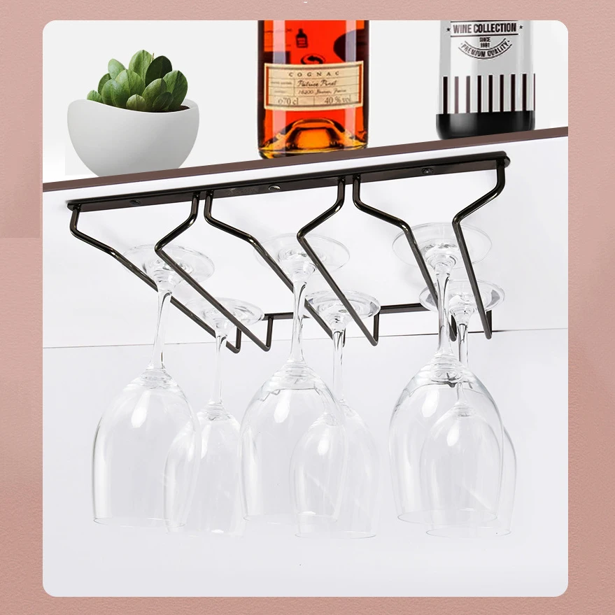 Black Metal Wine Glasses Holder Wall Mount for Kitchen Bar Wine Glass Hanger Cup Rack Stemware Hanging Cupboard Organizier 3
