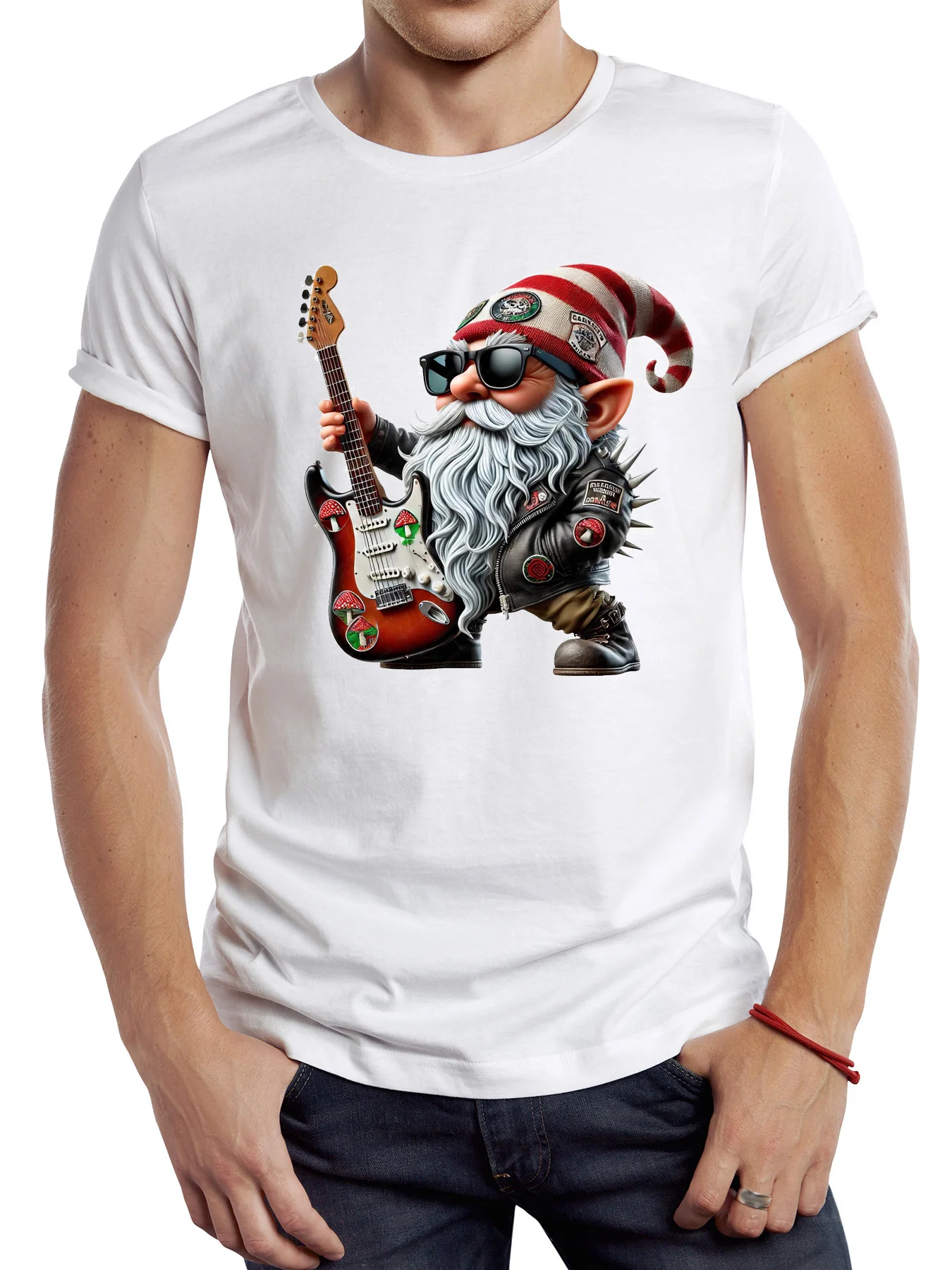 TEEHUB Lustige Cool Rock Gedruckt T-shirt Grafik Casual Mann T Shirt Gnome Spielen Gitarre Streetwear Hipster Hip Hop Lose Frauen Tees – Detail 1