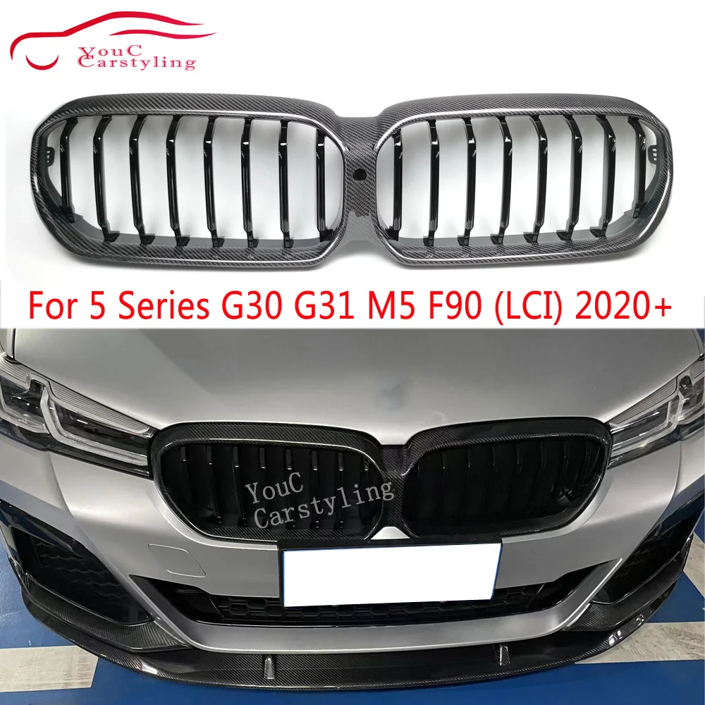 

G30 Grill Carbon Fiber ABS Conjoined Single Slat Sport Front Kidney Grille For BMW G30 G31 F90 M5 2020+