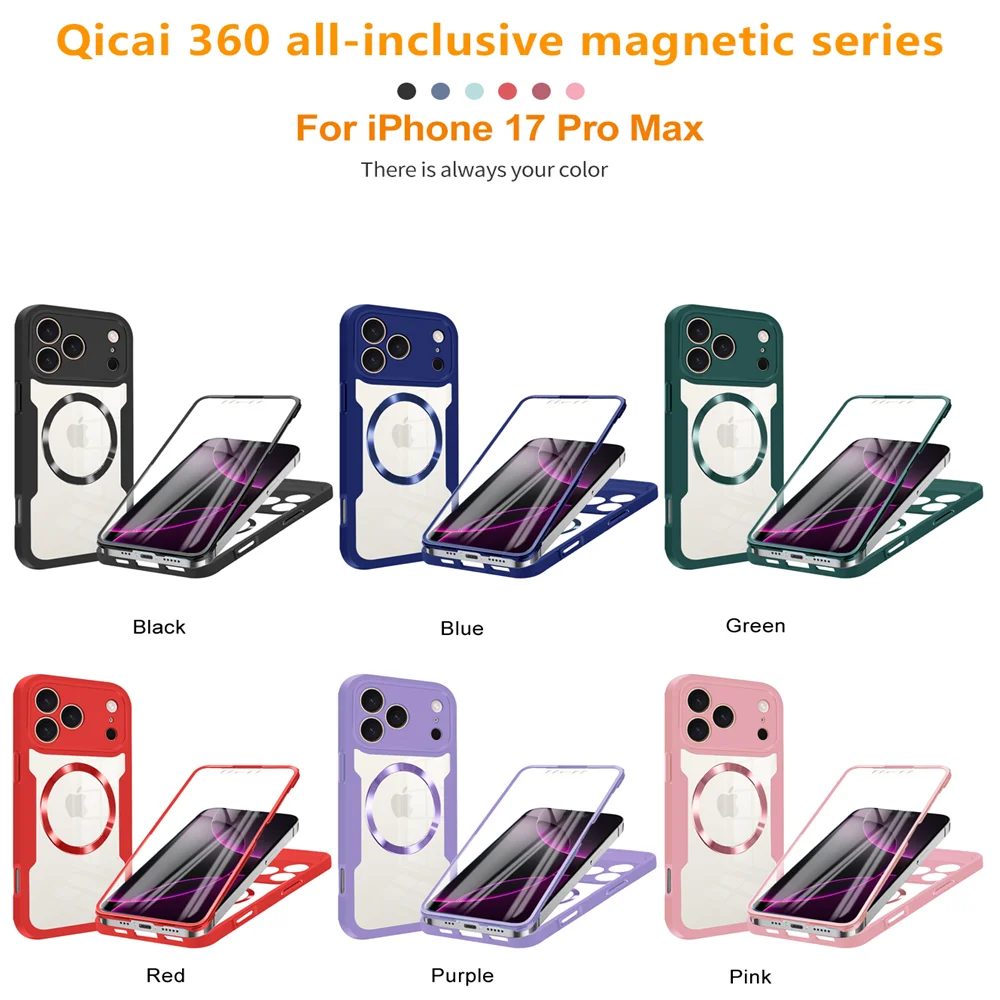 Magnetic 360° Clear Full-Body Shockproof Phone Case with Silicone Bumper
