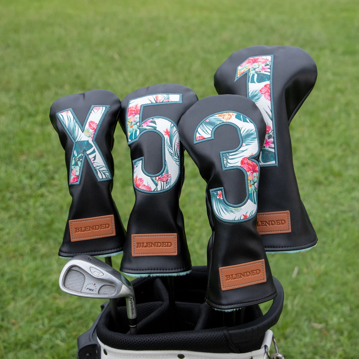 Black Leather Golf Headcovers Summer Fashion Head Cover High Qaulity Driver Wood Cover Set White Premium Leather Driver Fairway 6
