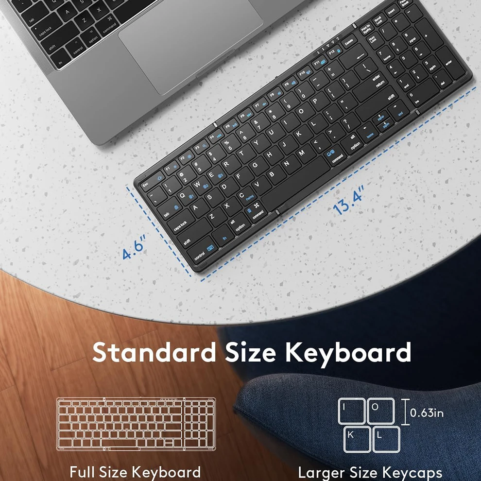 Teclado Bluetooth Dobrável com Teclado Numérico Tamanho Completo sem Fio Recarregável Portátil Viagem - Imagem 4