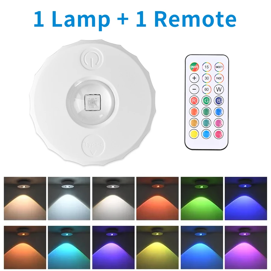 Rechargeable Wireless RGB Ambient Night Light with Remote Control and Dimmable Timing Function