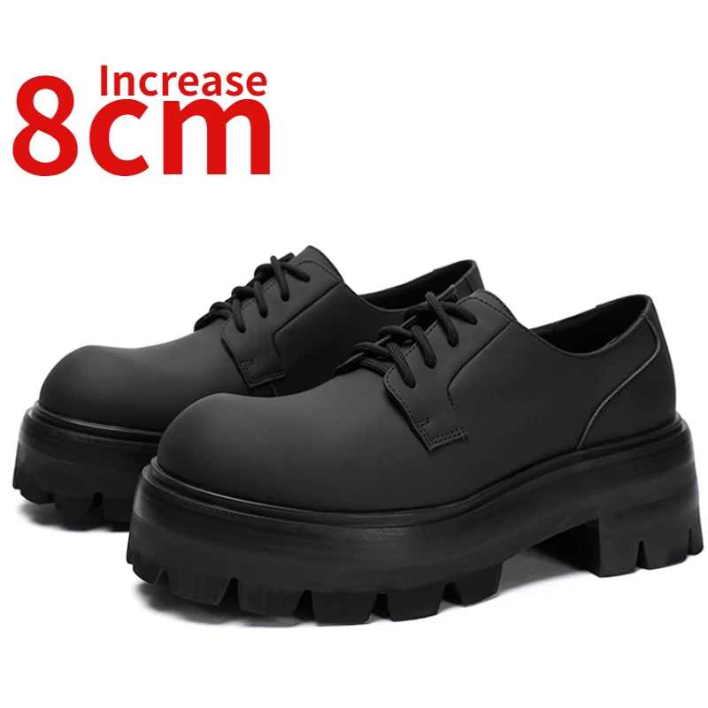 

Derby Shoes for Men with Inner Height Increased 8cm New Design Matte Silk Genuine Leather Thick Platforms Casual Elevated Shoes