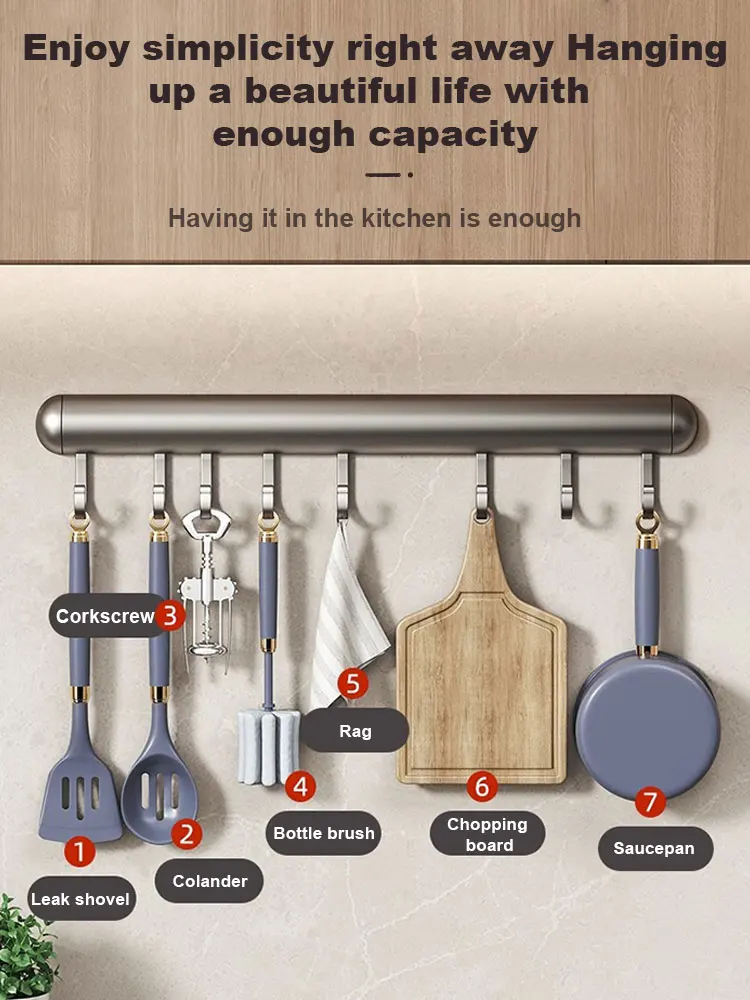 Description Picture 5 of item30-50cm Wall Mounted Kitchen Hook Rack Aluminum Cabinet Storage Kitchen Utensils Rack Spoon Shovel Movable Hook Hardware Access