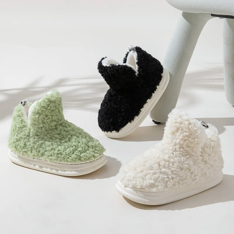 

Однотонные домашние хлопковые туфли, высокие, утолщенные, женские теплые ботинки для дома, нескользящая хлопковая обувь для пар