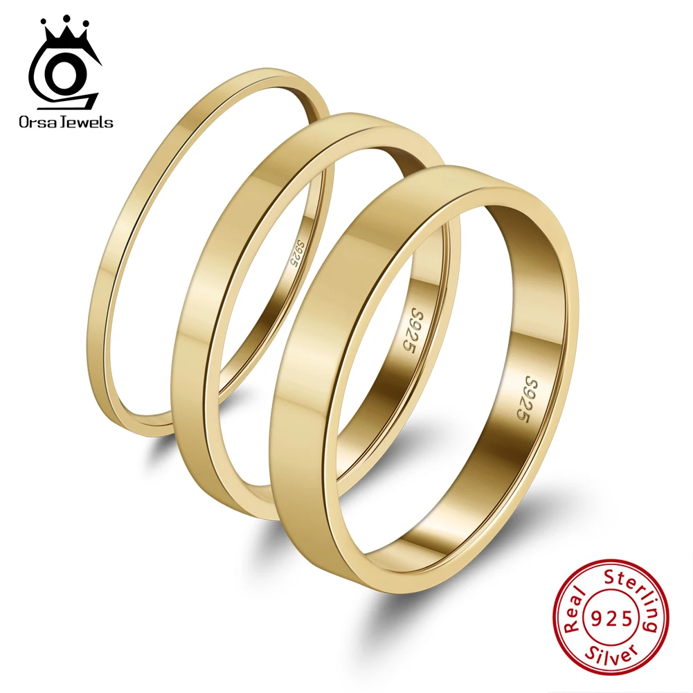 

ORSA JEWELS 925 Sterling Silver Minimalism Rings Glossy Women Stylish 14K Gold 1/2/3mm Stacking Ring Fashion Jewelry Gift APR33