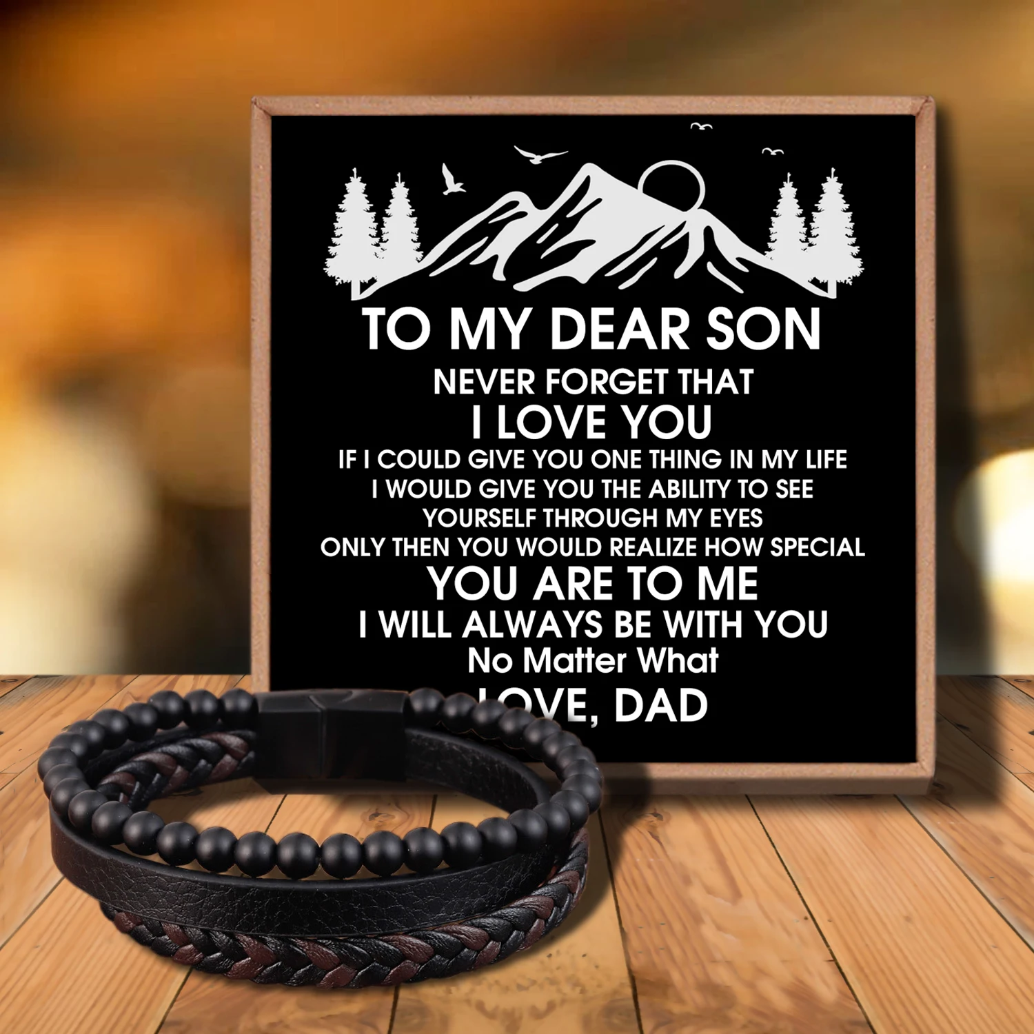 

Sab3016 Dad To My Son Men's Black Onyx Stone Strength Calming Healing Bracelet-Spiritual Protection Balance Meditation Bracelet