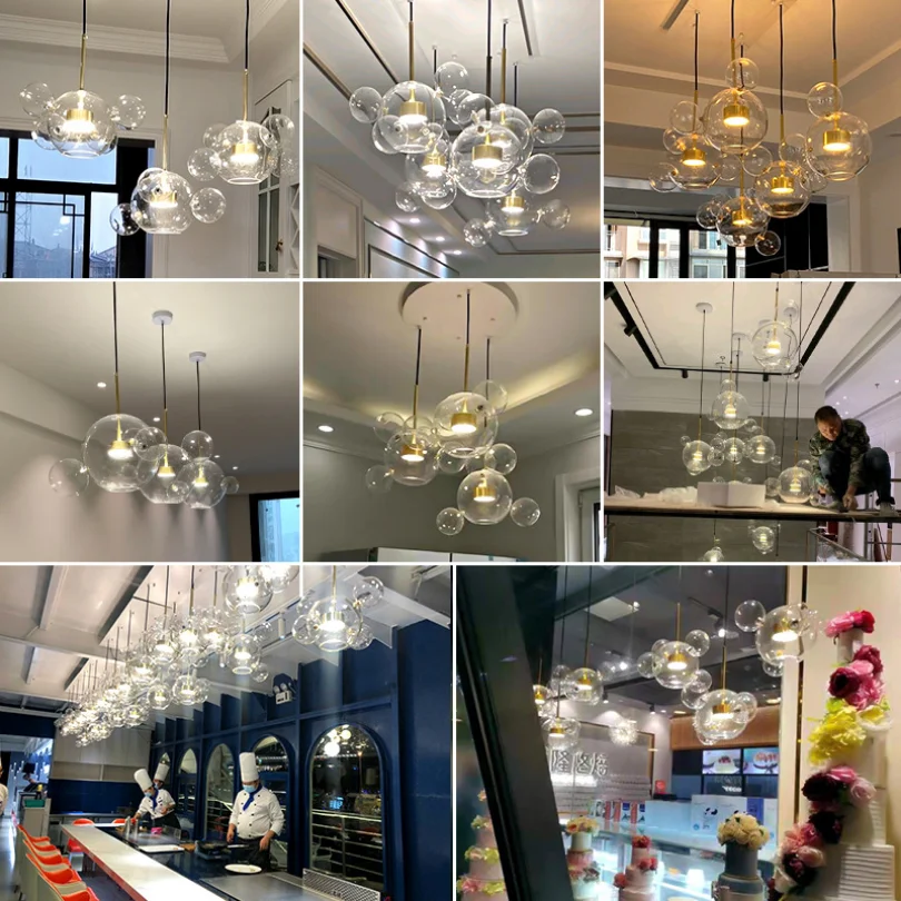 Glass Ball Bubble Pendant Light Led Kitchen Dining Rom Island Restaurant Shop Hanging Lamp Decoration Ceiling Chandeliers Modern