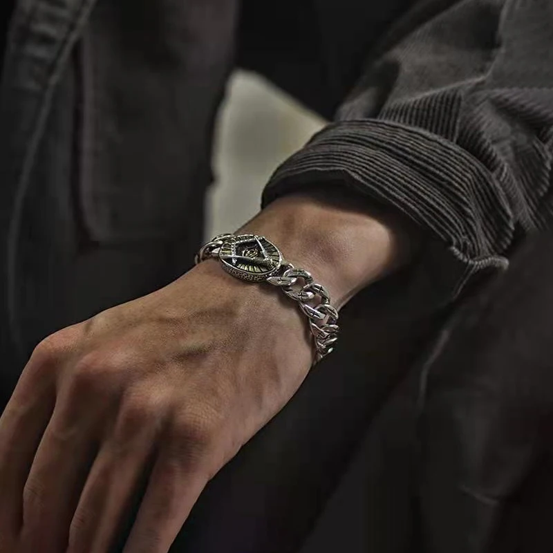 Stylish vintage 925 silver bracelet Metal Devil's Eye 18/20/22cm Cuban Link Chain men's and women's jewelry accessory gifts