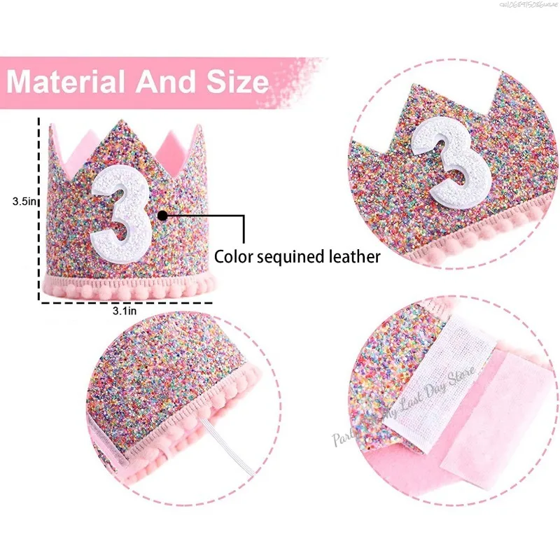 1 Year Old Baby Birthday Party Pink Crown ONE First 1st Color Powder Crown Happy Birthday Party Hat Kids Girl Baby Shower Decor