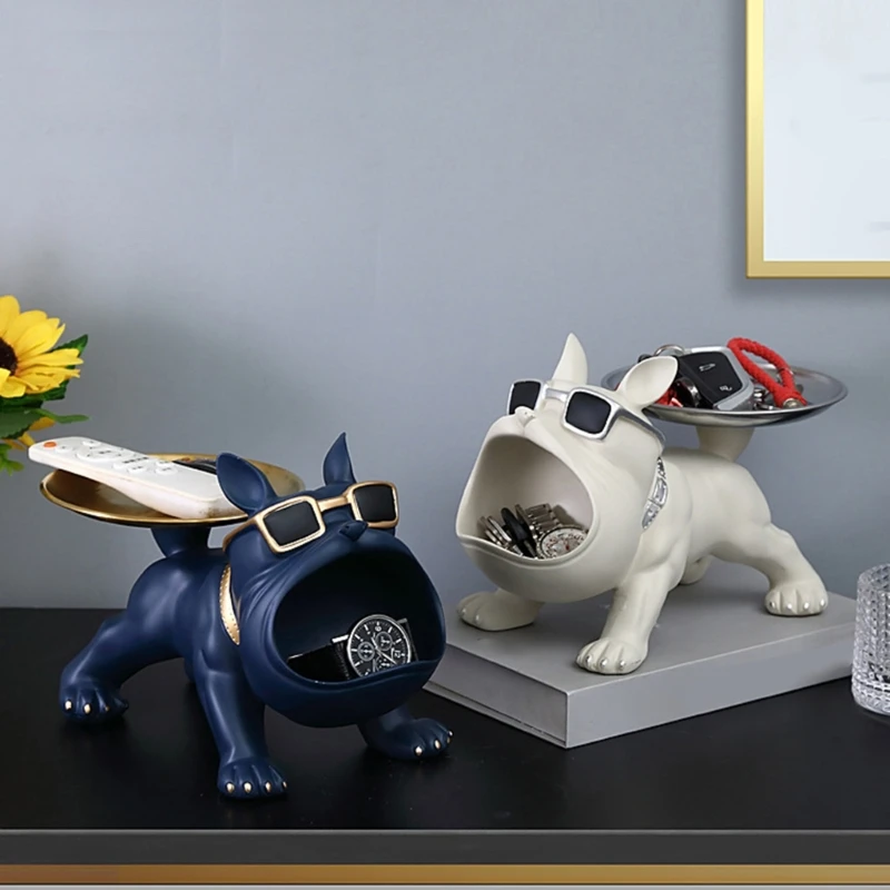 Entryway Key Storage Tray Creative Big Mouthed Dog Shaped Resin And Iron Plate Key Holder For Desk Organization 5