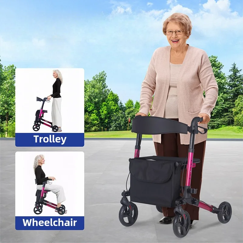 Elderly Disabled Rehabilitation Walking Assist Rollator Walkers Aluminum Alloy Folding Pulley Training Mobility Aids Scooter
