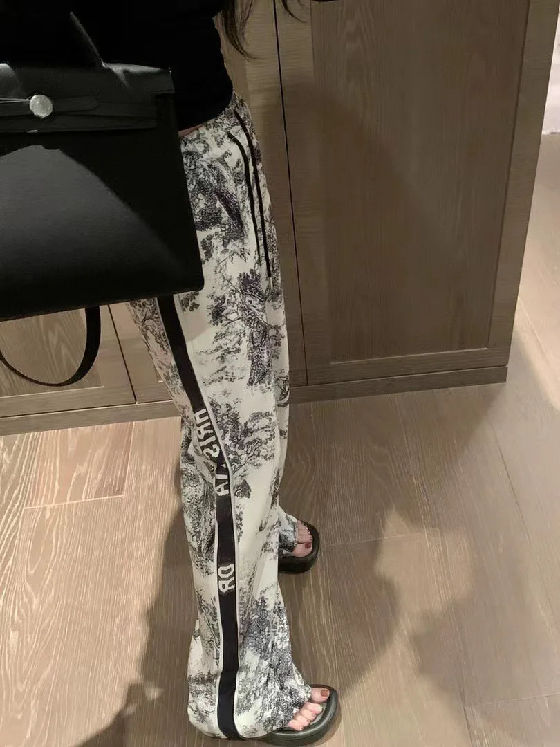 

2024 Early Spring New Letter Webbing Zoo Print Elastic Waist Hot Selling Leisure All Wear Thin Wide Leg Straight Leg Pants 019