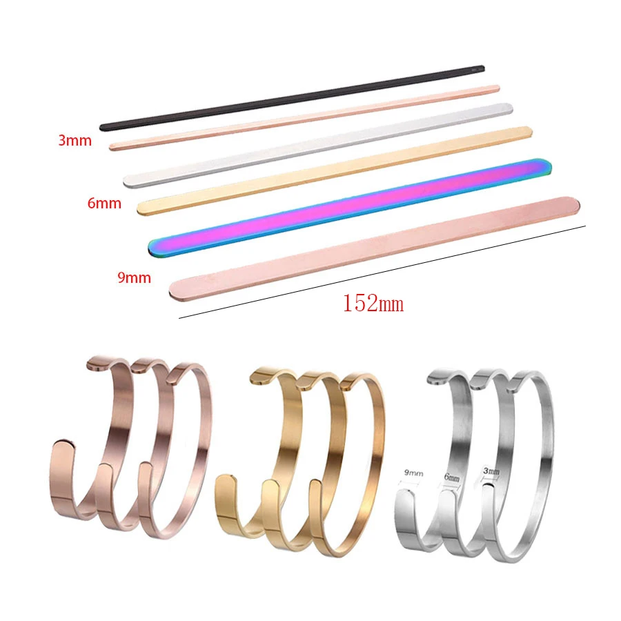 

Mirror Polished Stainless Steel Strip Shape Bracelet Rectangle Charm Blank Stamping Tag DIY C Open Cuff Bangle For Girls Boys