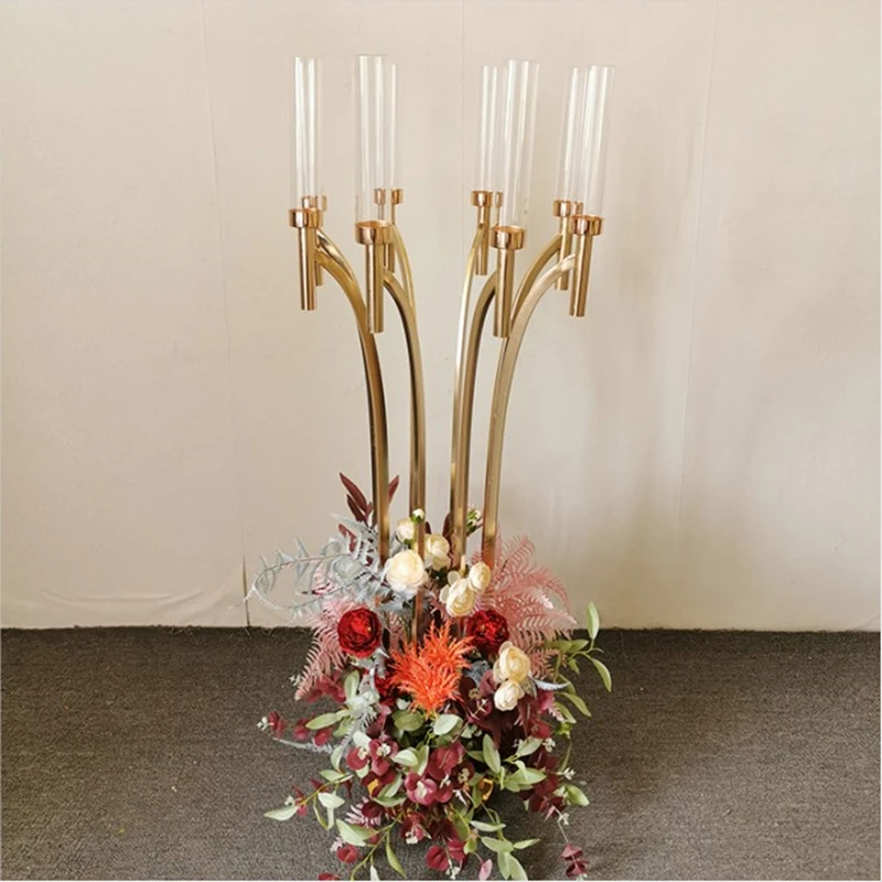 

4 PCS Metal Candelabra Candle Holders Acrylic Wedding Table Centerpieces Flower Stand Candle Holder Candelabrum For Home Decor