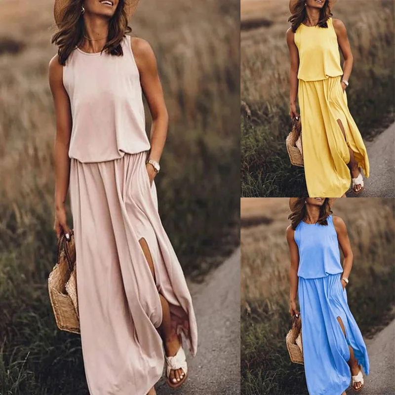 

Women Sleeveless Long Maxi Sexy Side Slit Designer Style Fashion Sundress