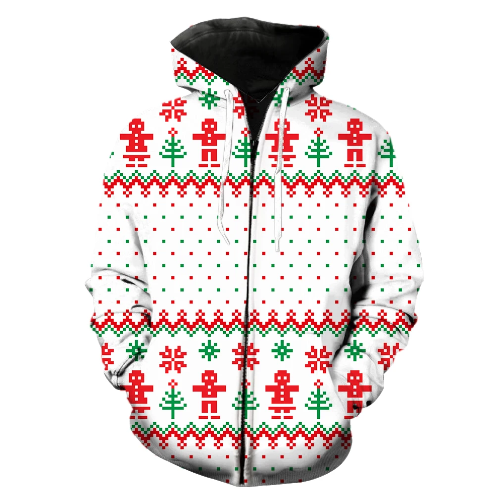

Christmas Style Men's Zipper Hoodie Streetwear Teens Casual 3D Printed Unisex Tops Long Sleeve Funny Fashion With Hood Jackets