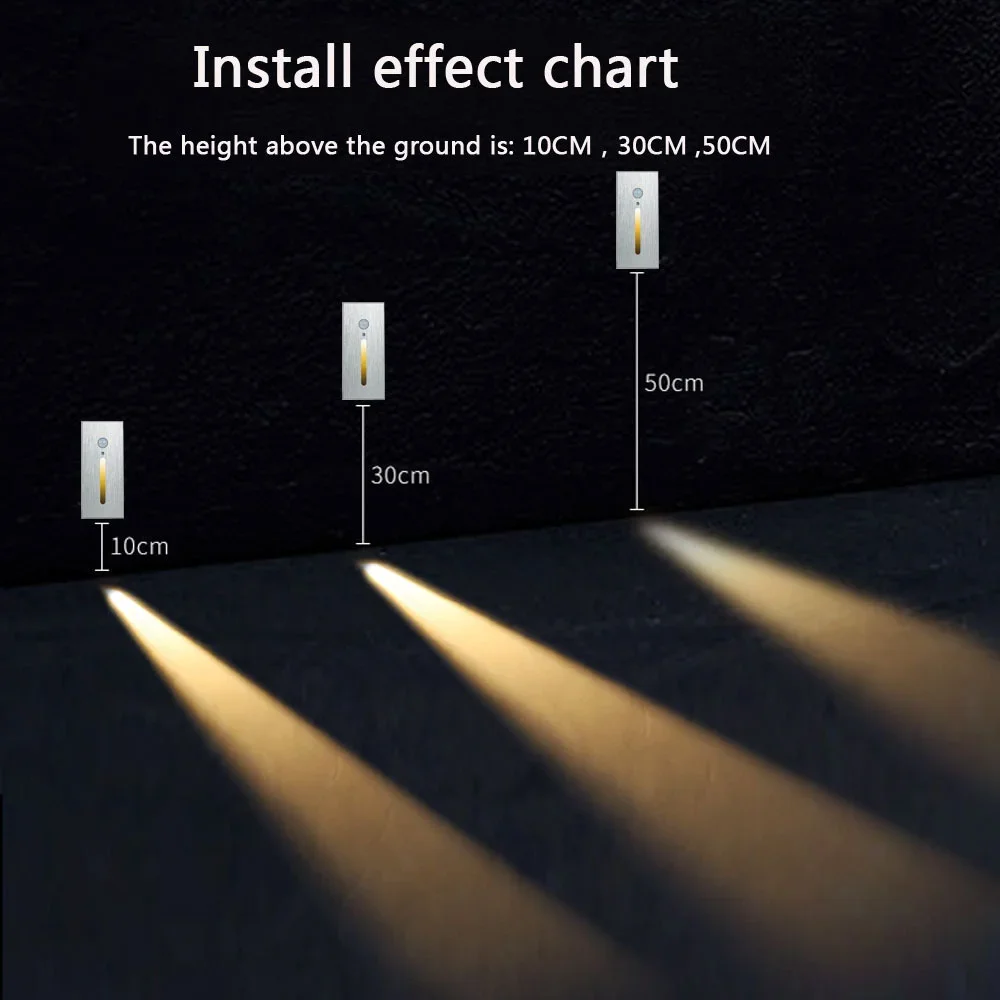 Elegant Aluminum PIR Sensor Wall Lamp with Install Box - Embedded Step & Stairwell Nightlight Sconce, 3W