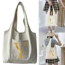 

Shopping Bag Ladies Portable Messenger Shoulder Canvas Bag Washable 26 Letters Printing Travel Essential Harajuku Storage Bags