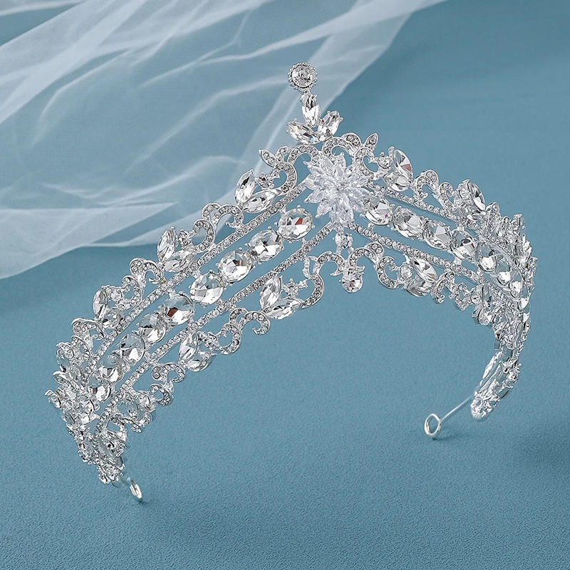 Bride Crown Baroque Silver Crystal Tiaras Luxury Rhinestone Wedding Headdress Jewelry Bridal Hair Accessories Birthday Headwear