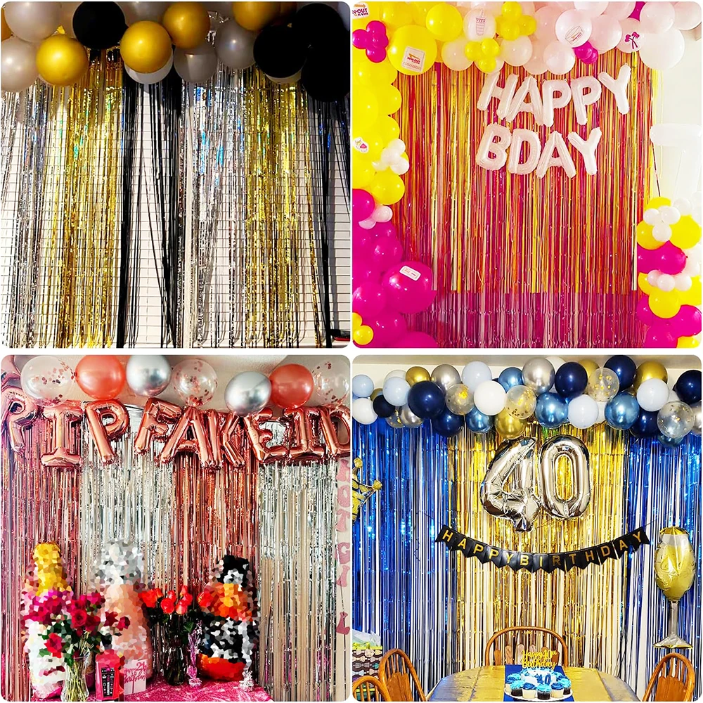 2 Packungen glänzende metallische Lametta-Folien-Fransenvorhänge, glitzernder metallischer Lametta-Hintergrund, Geburtstag, Babyparty, Hochzeit, Party-Dekoration – Detail 10