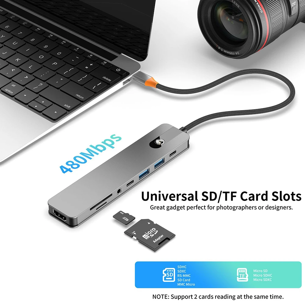 5/8 in 1 USB C to HDMI-Compatible 4K 60Hz Adapter Type C Splitter USB3.0/3.1 HUB Docking Station PD SD TF 3.5mm for Laptop iPad BEST SELLERS