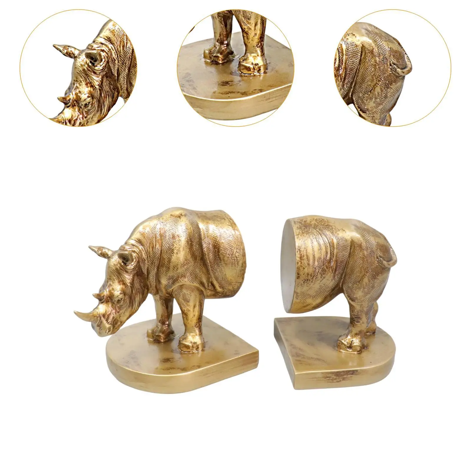 2x Decorative Bookends Book Stand Multifunctional Functional Rhino Statues Rhino Bookends for Coffee Tables Living Room