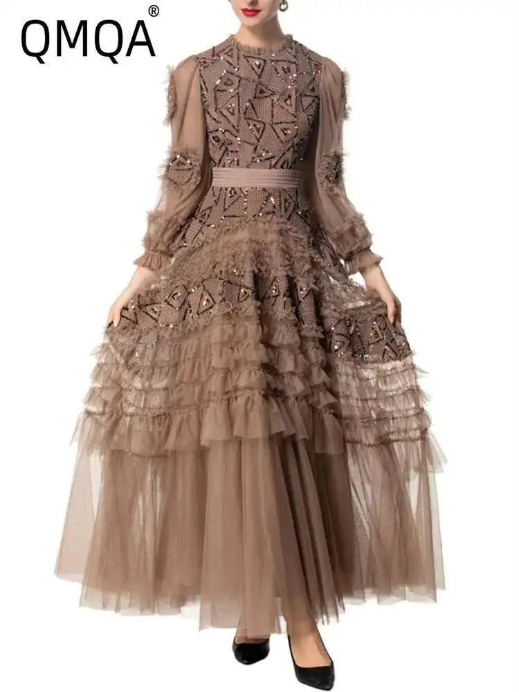 knee length dresses for ladies MESH STUDDED MAXI DRESS main image 1