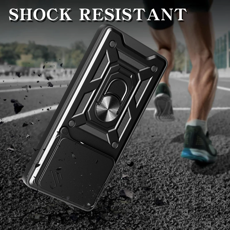Shockproof Protective Armor Case with Camera Lens Protection and Magnetic Holder Ring