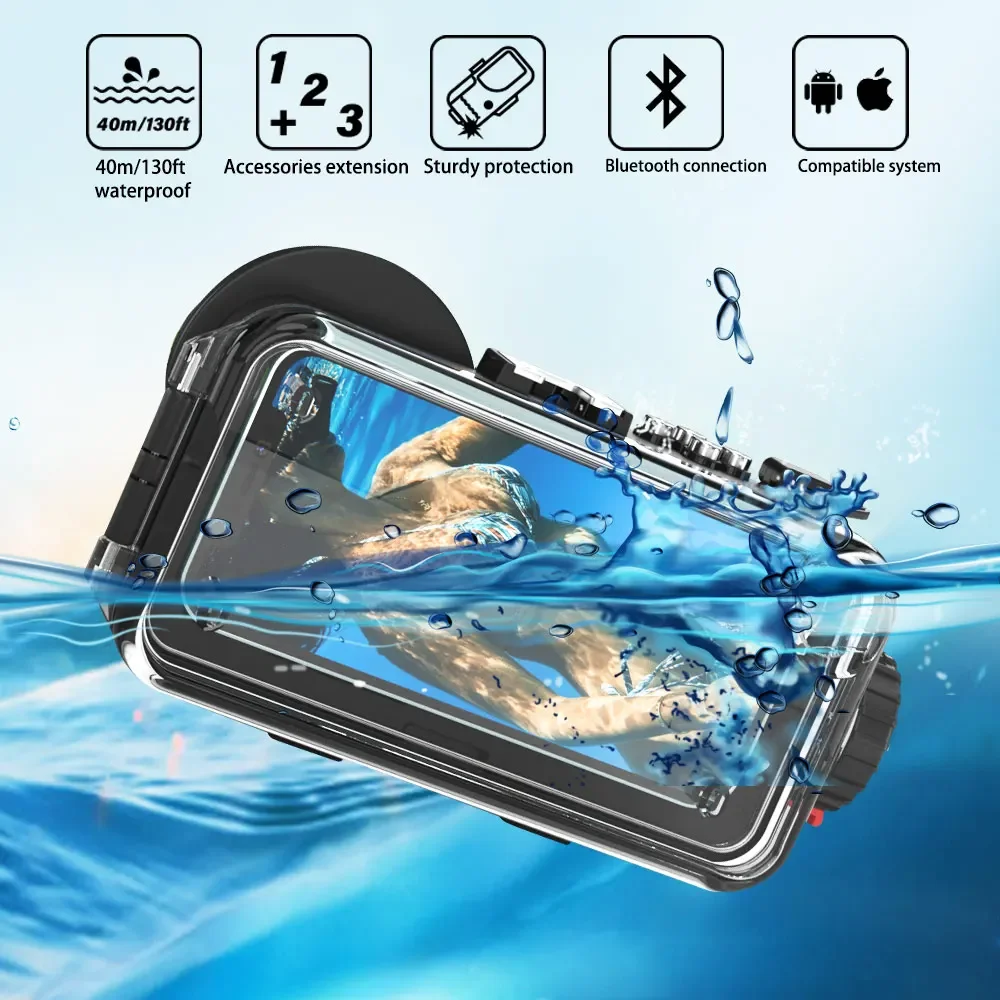 40m IPX8 Waterproof Bluetooth Diving Case For iphone 15 Promax 16 14 13 12 pro max Underwater Smart Dive Photography Equipment