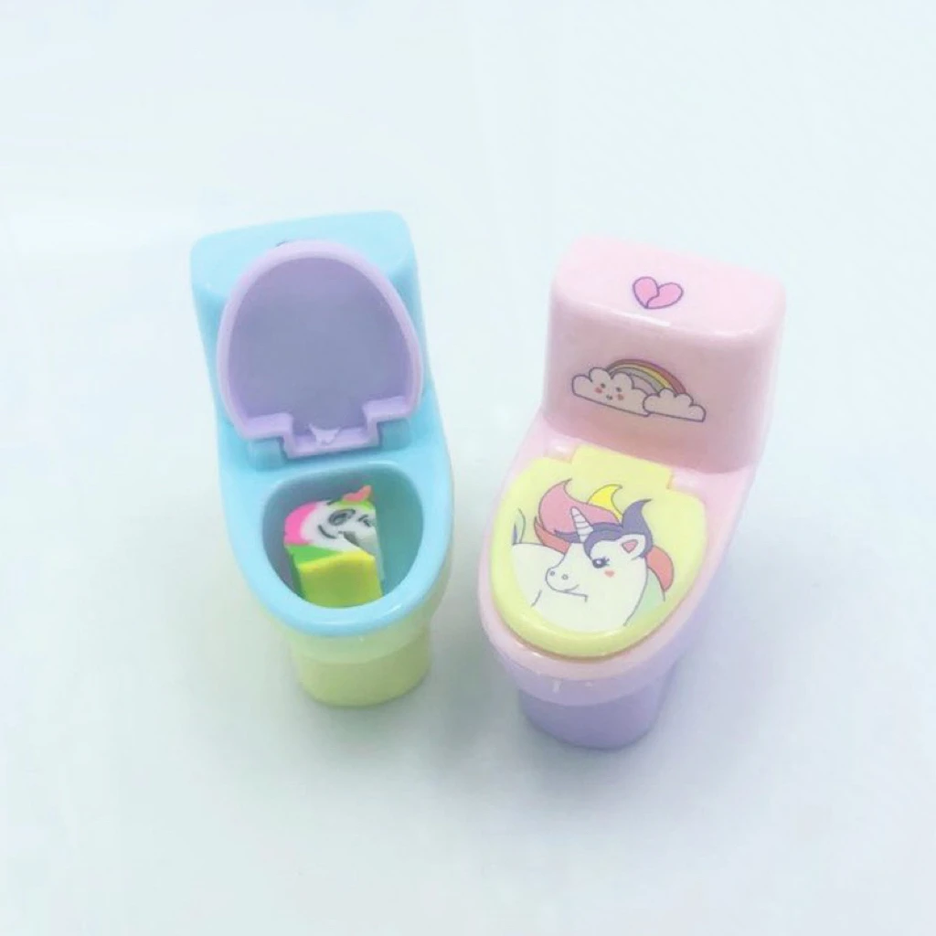 창의적인 수동 변기 연필 깎이, 지우개 포함, 훌륭한 어린이 선물 세트, 12 개