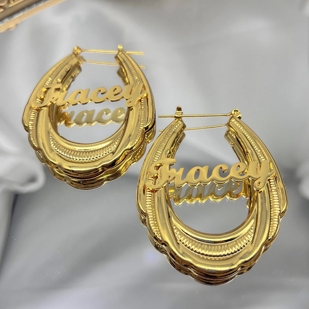 65mm New 2022 Earings Stainless Steel Bamboo Hoop Earrings Customized Name Earrings Bamboo Style Custom Earrings for Women Gift