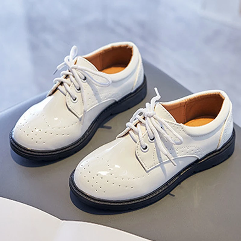Brogues Toddler Boys White Formal Shoes England Style Classic Boys Shoes 4yrs To 12yrs Preppy Patent Leather Kid Oxford Shoe Boy
