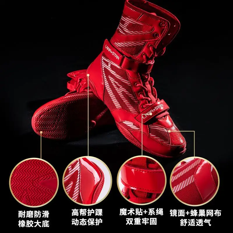 New Men's High Top Fighting Boxing Shoes Strength Training Sneakers Professional Matching Anti-Slip Wrestling Shoes