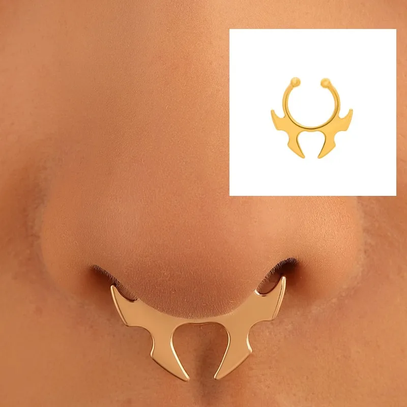 

Funny Punk Style Non Perforated U Zircon Clip Cosplay False Ox Horn Nose Ring Cool Ornament Fashion Geometric Jewelery Xmas Gift