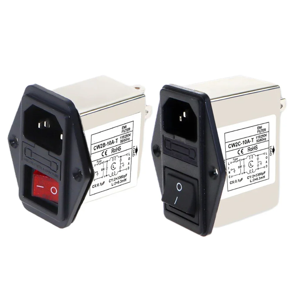 IEC Socket Type Power Filter With Light Safety Switch for Lighting CW2C-3A-T CW2B-6A-T CW2B-10A-T CW2C-6A-T CW2B-3A-T CW2C-10A-T