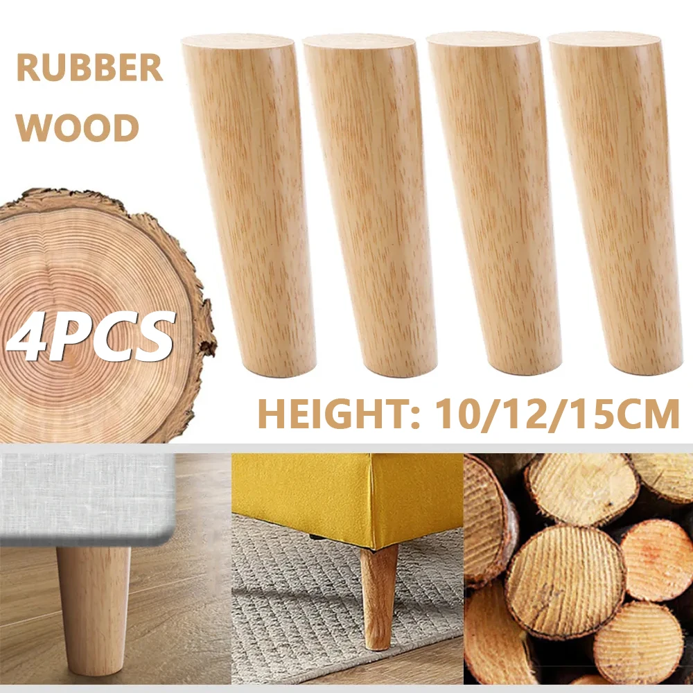 4Pcs Solid Wood Furniture Legs Height 10-15cm , Inclined Cone Sofa Bed Chair and Cabinet Table Replacement Feet Sloping Foot