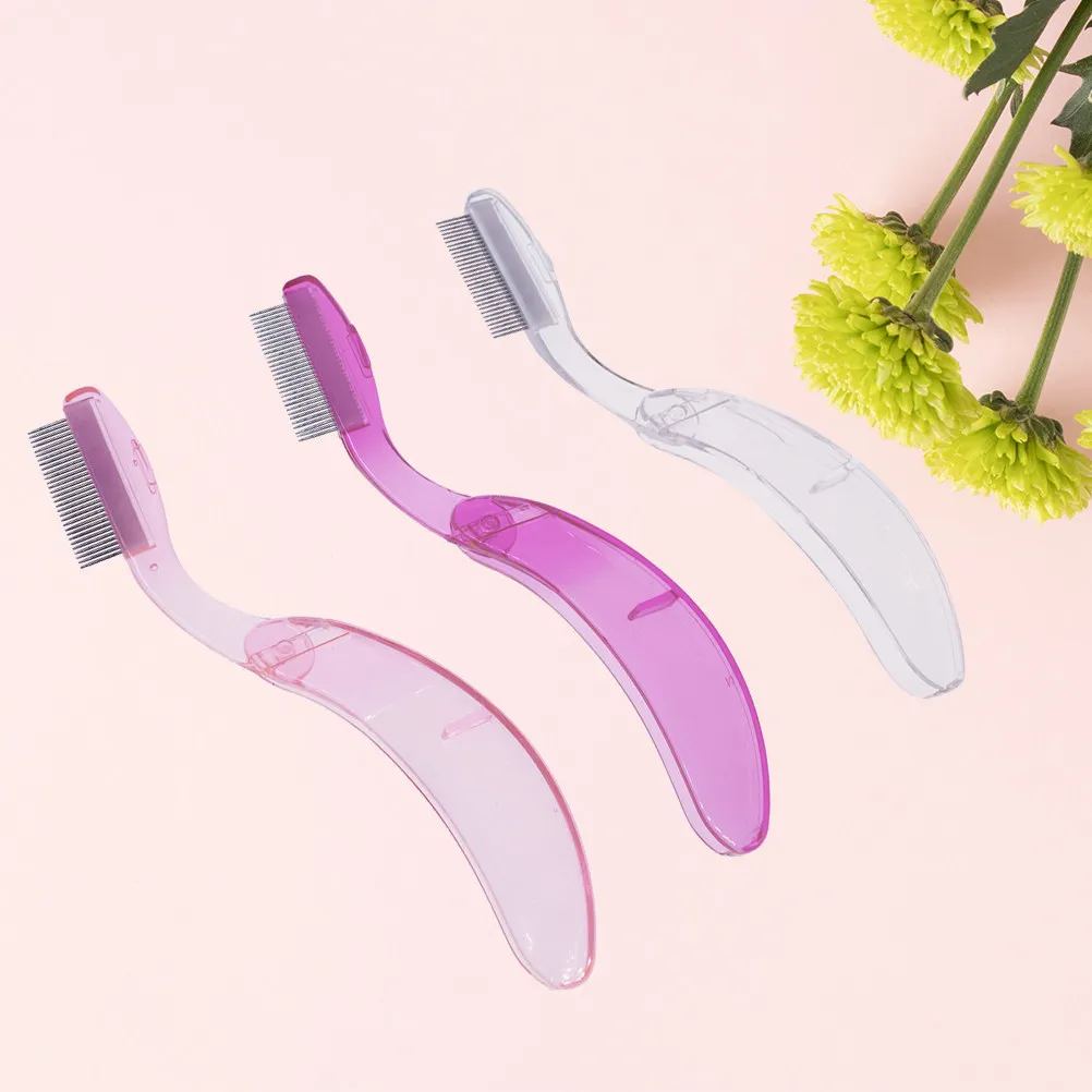 마스카라 바르기 후 분리하는 데 사용되는 플라스틱 손잡이가 있는 접이식 스테인리스 스틸 속눈썹 빗 (여행용)