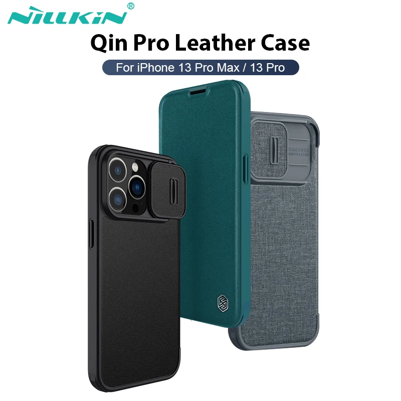 

For iPhone 13 Pro Max Case NILLKIN Qin Pro Leather Case Slide Camera Case For iPhone 13 Pro Lens Protection Plain Leather+Cloth