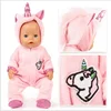 43cm Born New Baby Doll Clothes Pink Kitty Unicorn Pony Pajama Set 18 Inch Doll Clothes Baby Girl Birthday Gift 4