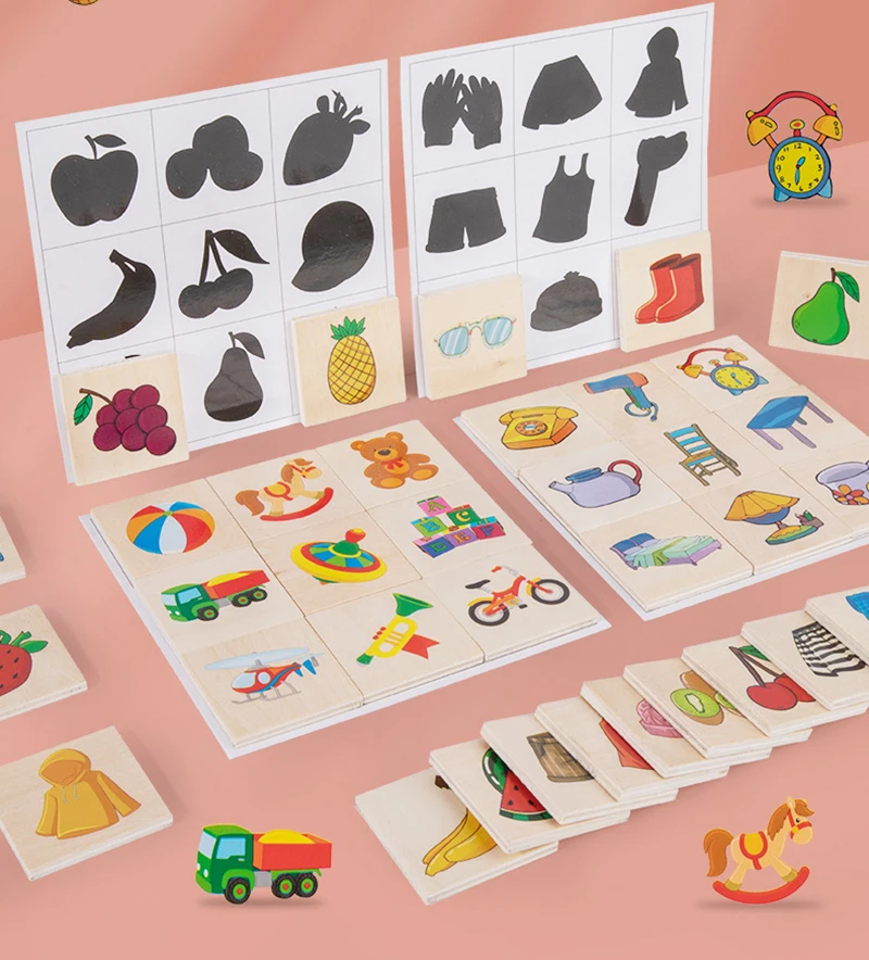 

Montessori Shape Matching Board Game Wooden Find Shadow Matched Images Animal Fruit Blocks Puzzles Educational Toys For Children