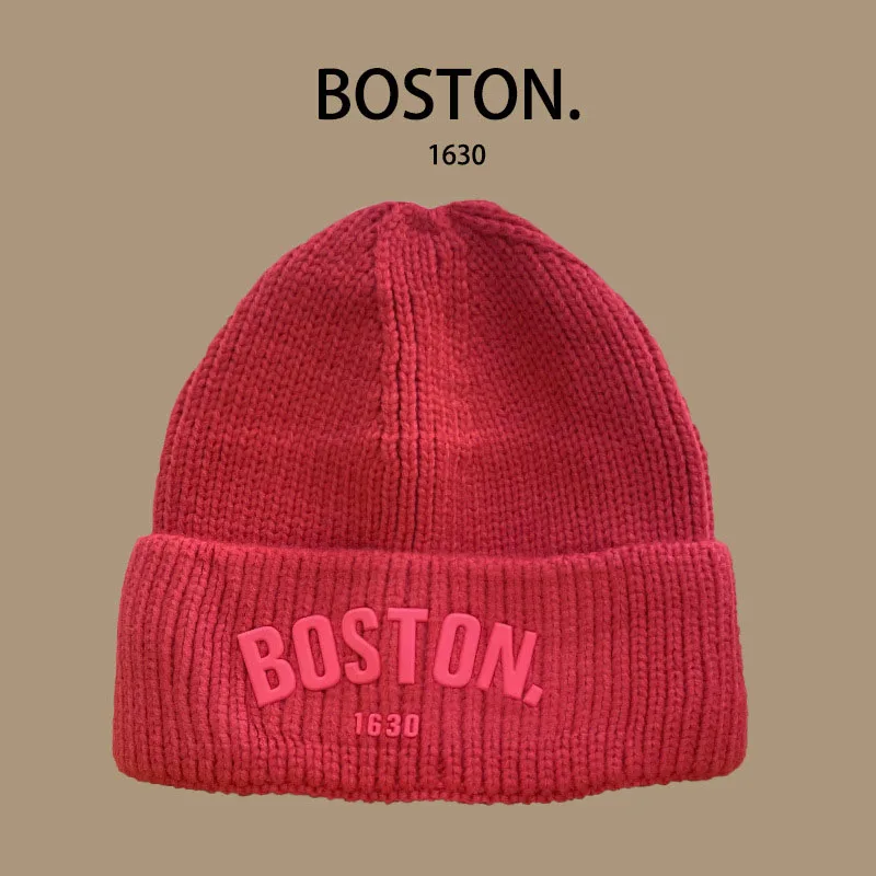 Kids/Adlut Beanies American Retro Wool Knitted Hat Pupolar Letter Boston Casual Street Boy's or Girl Winter Warm Cold Hats Male 5