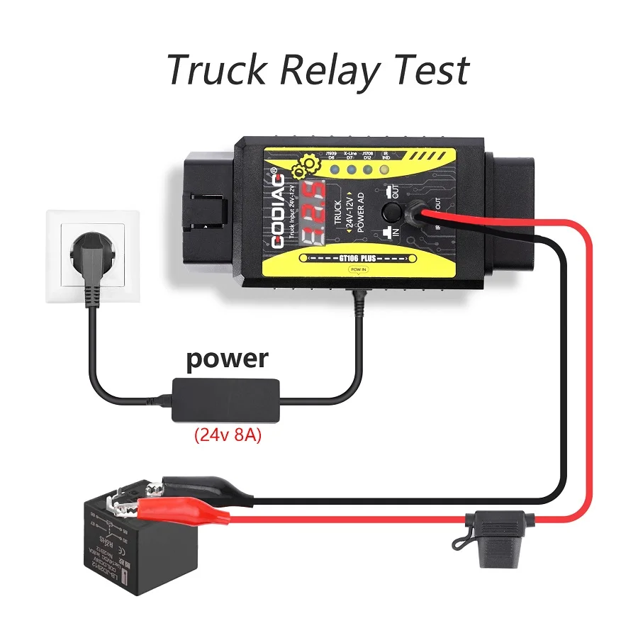 Godiag gt106 plus 24V bis 12V Schwerlast-LKW-Adapter hinzugefügt Reinigung und Prüfung von Relais tests für PKW und LKW – Detail 3