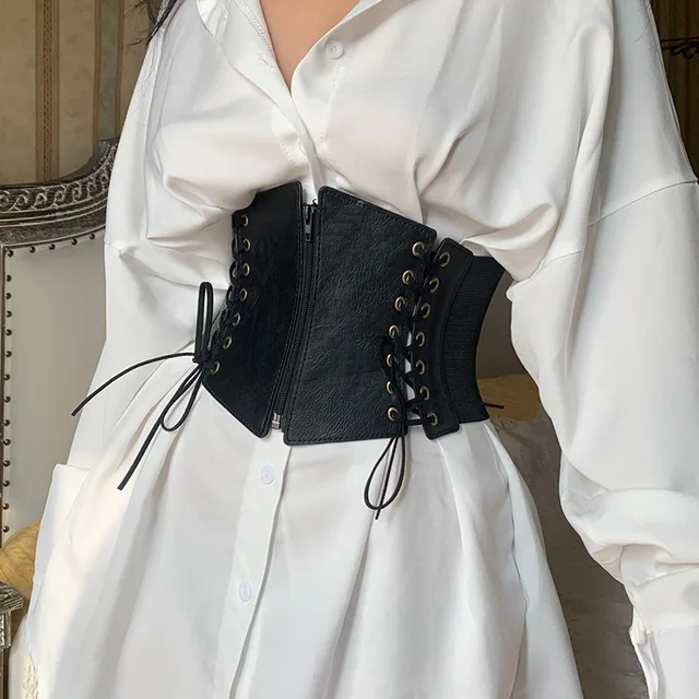 Mode femmes Corset large ceinture en cuir Pu minceur corps ceinture dames élastique taille haute ceinture gothique robe ceinture 1