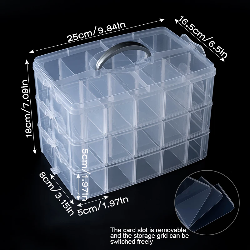 Conteneur de rangement artisanal à 3 niveaux, boîte de rangement empilable avec séparateurs pour fournitures artistiques, perles, bandes Washi, accessoires de bijoux