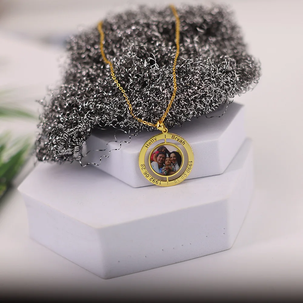 Fashion S925 Sterling Silver Custom Picture Engraving Name Round Coin Pendant necklace For Family Photo Memorial Gifts Jewelry