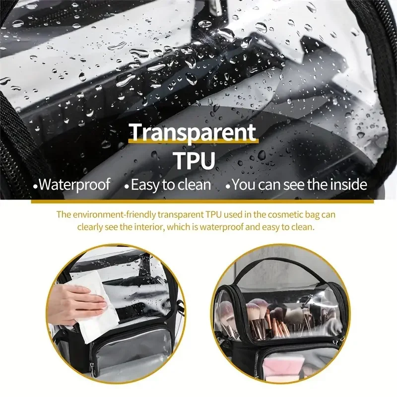 Makeup Brush Holder Backpack Makeup Artist Travel Case Clear Waterproof Cosmetic Organizer Bag With Adjustable Strap And Divider