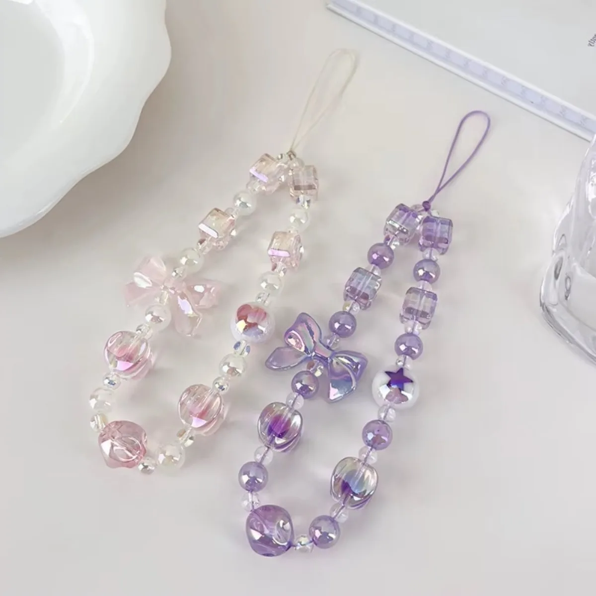 Colorful Beaded Phone Charm Bracelet with Bow Design