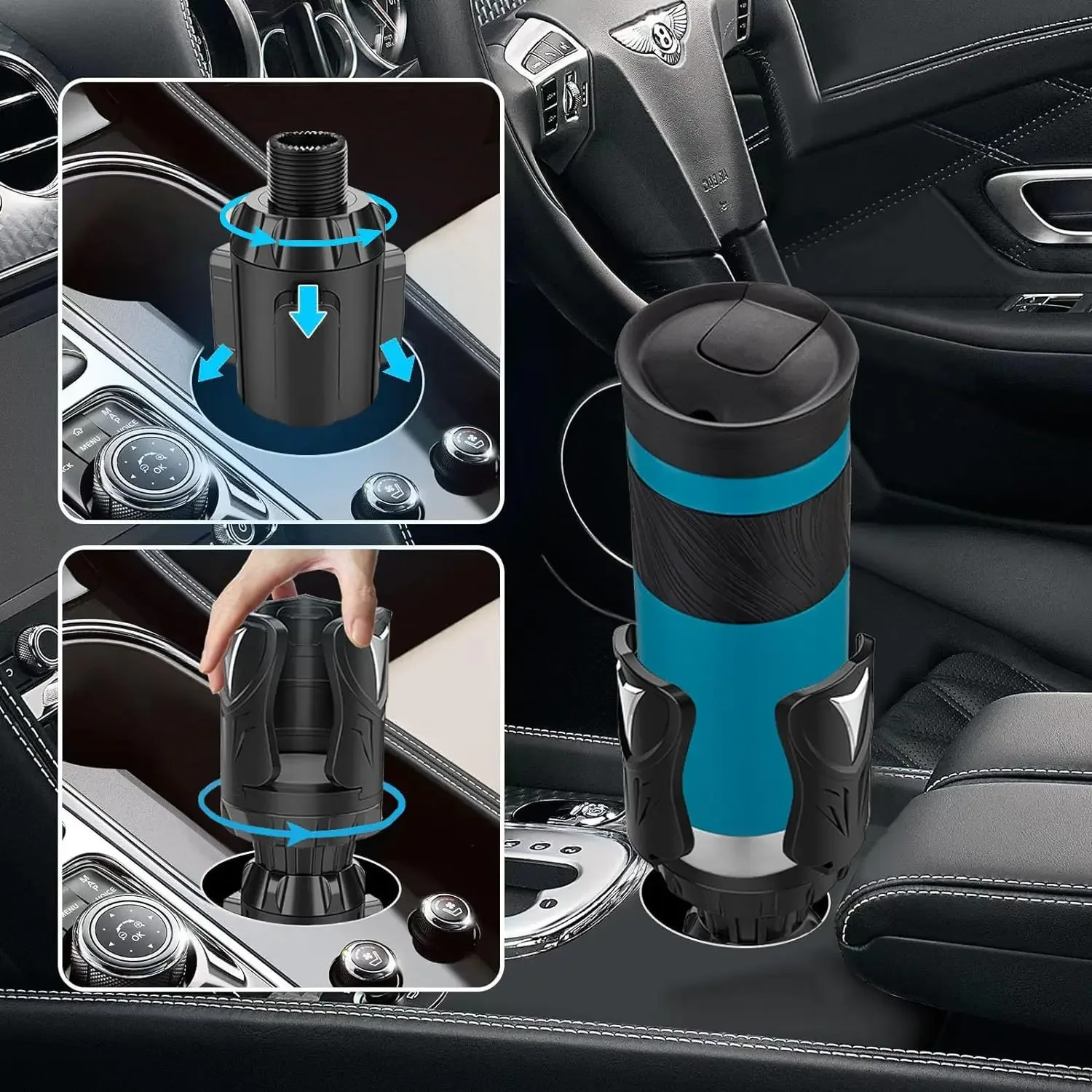Car Cup Holder Expander Adapter with Adjustable Arm and Base with Rubber Universal Fits Most 12/32/46oz Large Drink Bottles
